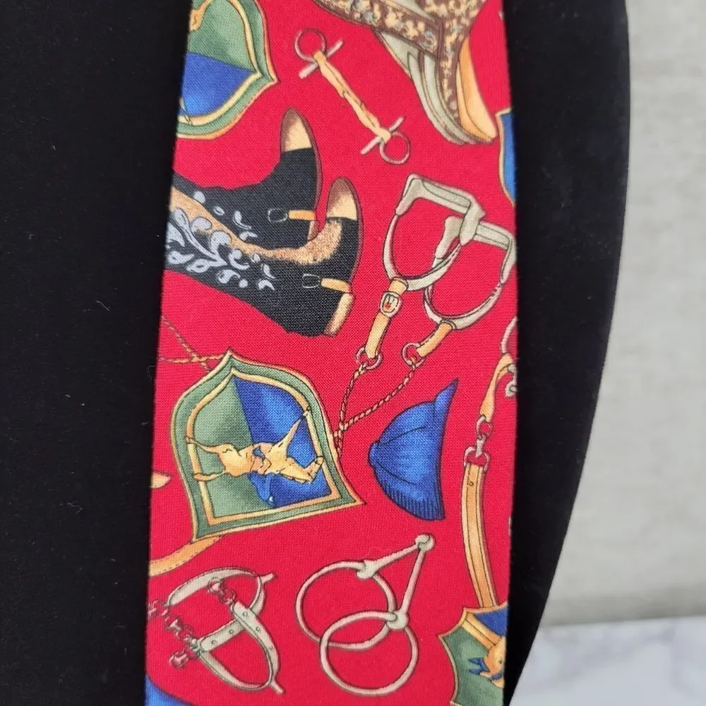 Vintage Red Equestrian Print Cotton Tie Men's Necktie